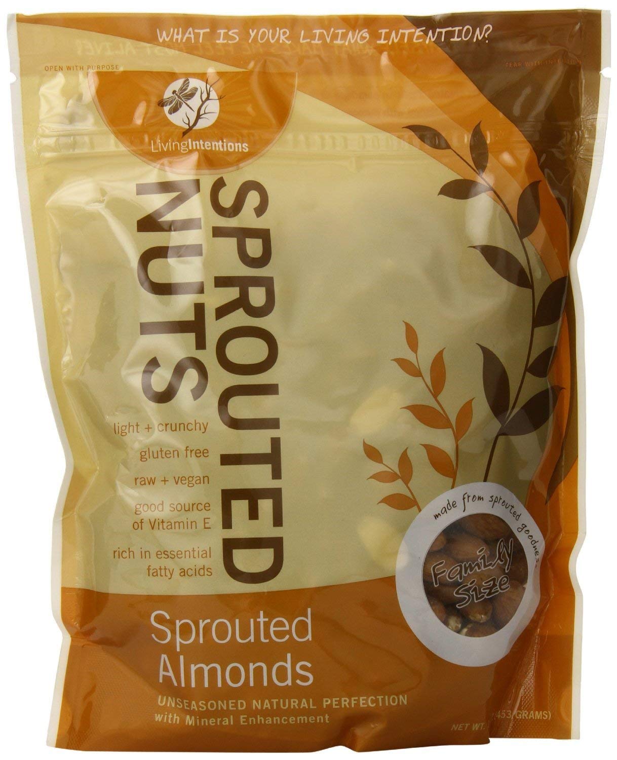 Organic Sprouted Almonds by Living Intentions - 88 Pack | Raw, Vegan, Gluten-Free Snack for Healthy Eating, Smoothies & Baking