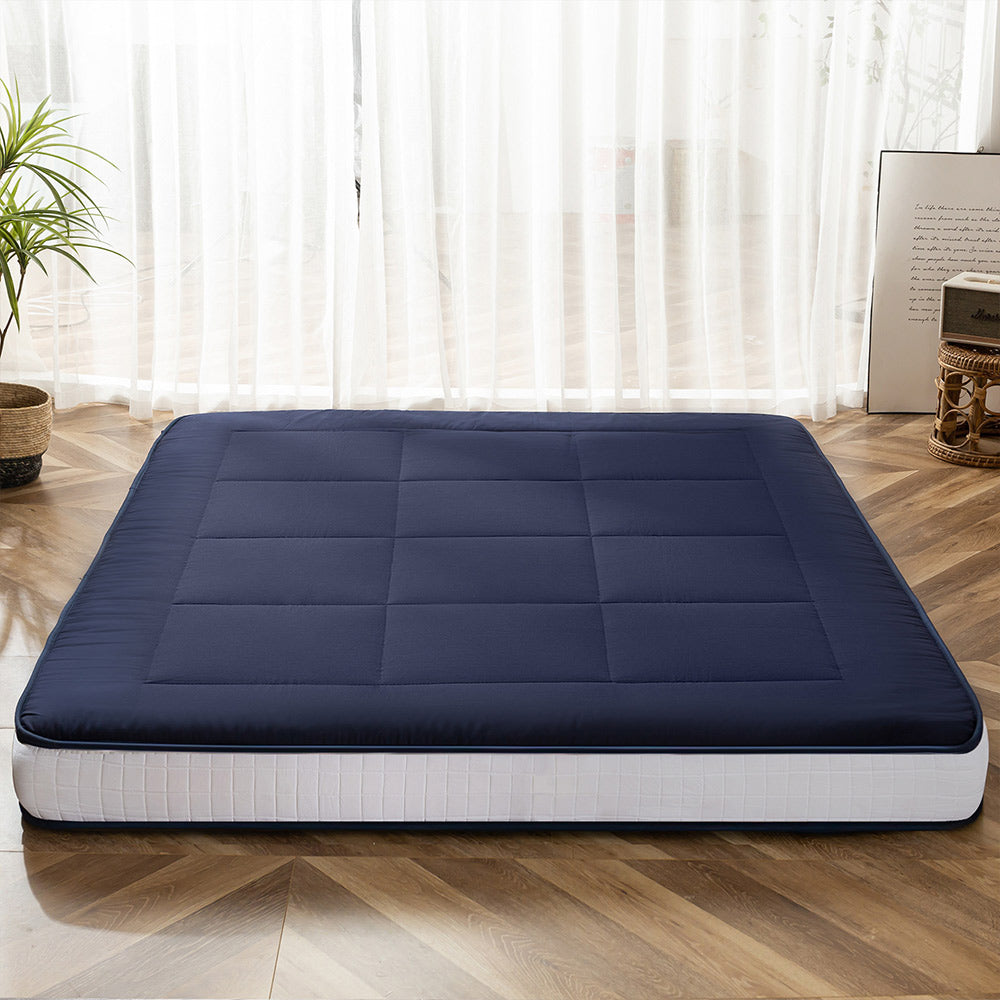 MAXYOYO Japanese Floor Futon Mattress - Thick Padded & Portable Navy Blue Floor Bed for Guest Room, Dorm, Camping & Travel
