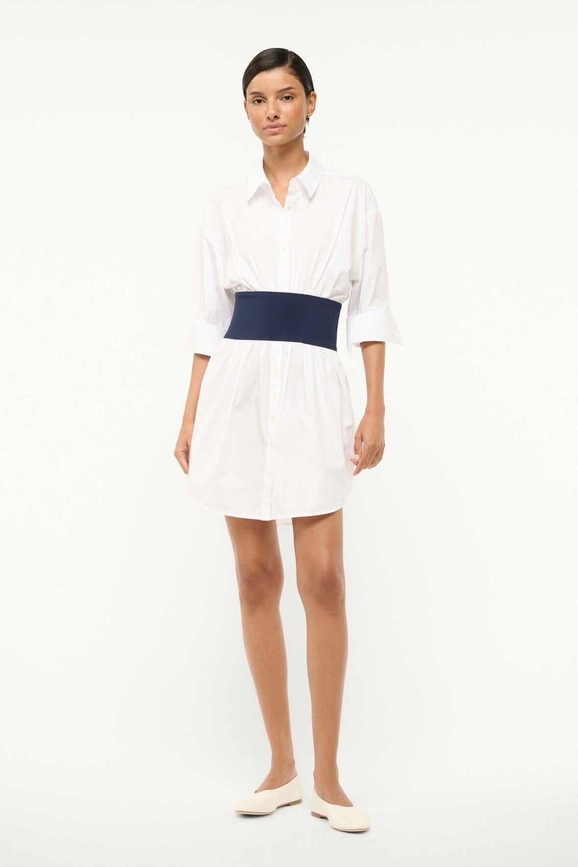 MICHELLE DRESS | White & Navy Blue Women's Summer Dress - Perfect for Beach Vacations, Date Nights & Casual Outings