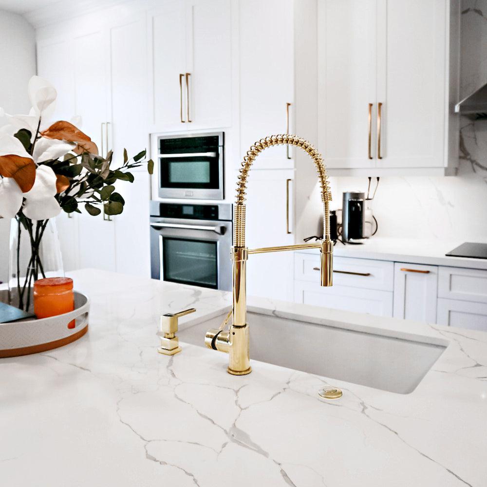 ZLINE Sierra Pull Down Spring Single Handle Kitchen Faucet in Polished Gold - Modern Touchless Water Faucet for Kitchen Sink, Perfect for Cooking, Washing Dishes & Food Prep (SRA KF PG)