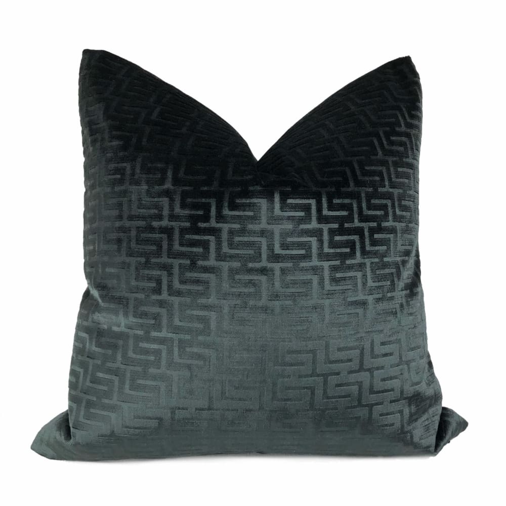 Athena Onyx Greek Key Velvet Pillow Cover - Luxury Decorative Throw Pillow Case for Sofa, Bed & Home Decor - 18x18 Inches (Set of 2) - Perfect for Living Room, Bedroom & Office Decor