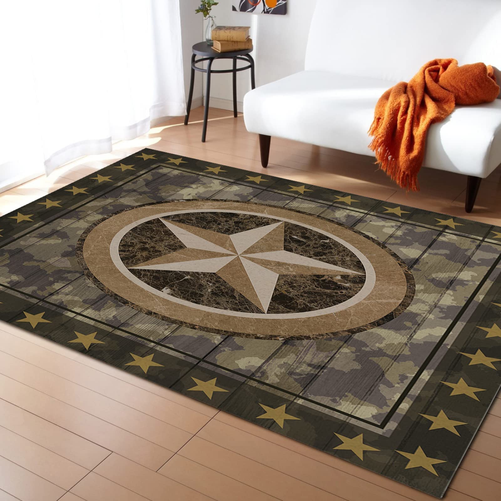 Western Texas Star Vintage Camouflage Area Rug 5x7 FT - Non-Slip Indoor Floor Carpet for Living Room, Bedroom, Sofa Decor | Perfect for Rustic Home, Cabin & Western Style Interior Design