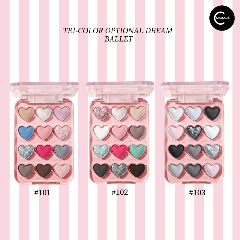 Biya Dream Ballet 12-Color Heart Shaped Eyeshadow Palette - Long Lasting Pigmented Makeup for Day & Night Looks, Party & Date Night Essentials