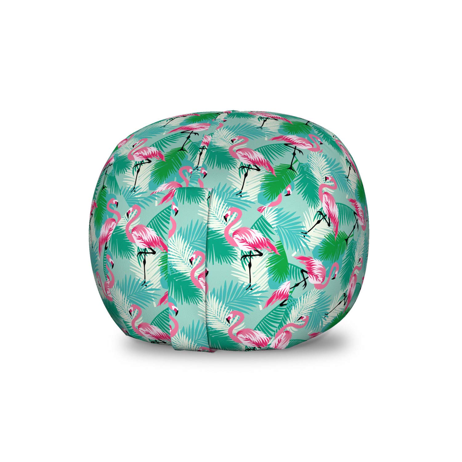Ambesonne Exotic Flamingo Toy Storage Bag Chair - Washable Stuffed Animal Organizer with Tropical Island Woodland Leaves Design, Small Size in Seafoam & Multicolor - Perfect for Kids' Room, Nursery, or Playroom Organization