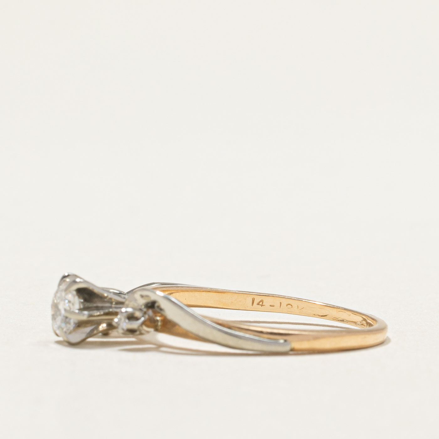 Elegant Two-Tone Diamond Bypass Ring - 0.26ct Center Stone & 0.01ctw Accents - Size 6.5 - Perfect for Engagement, Anniversary & Special Occasion Gifts