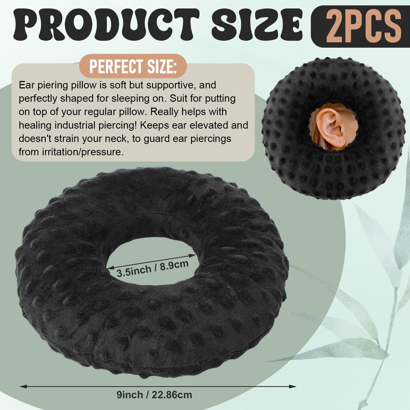 2 Pack Ear Piercing Pillow for Side Sleepers - Donut Pillow for Ear Pain Relief, Neck & Head Pressure, Tinnitus - Travel & Sleeping Aid for Pierced Ears, Headphone Users (Black) - Perfect for Post-Piercing Care & Comfortable Travel