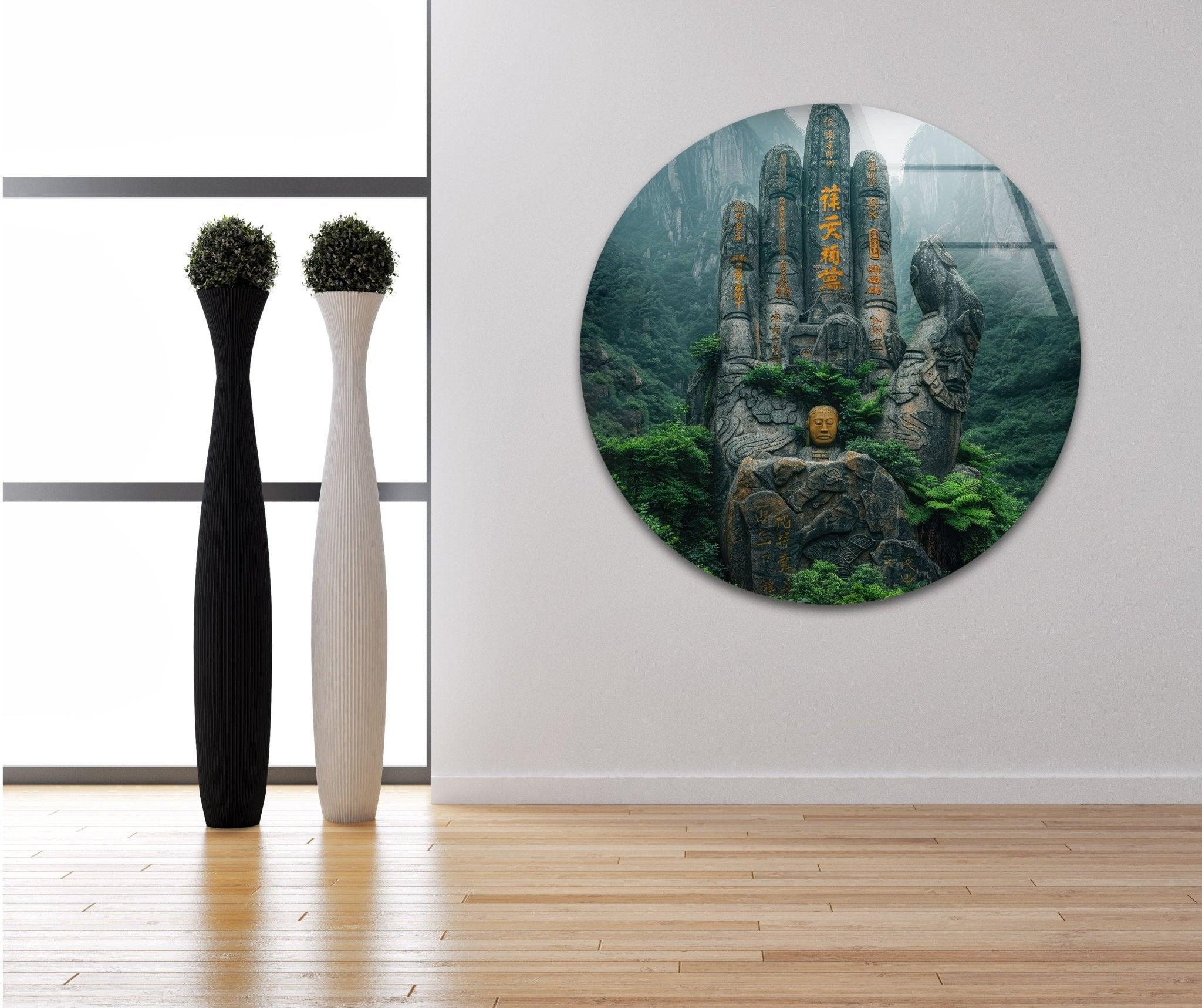 Mountain Landscape Glass Wall Art - Ancient Stone Design for Home & Office Decor | Perfect for Living Room, Bedroom, or Office Spaces