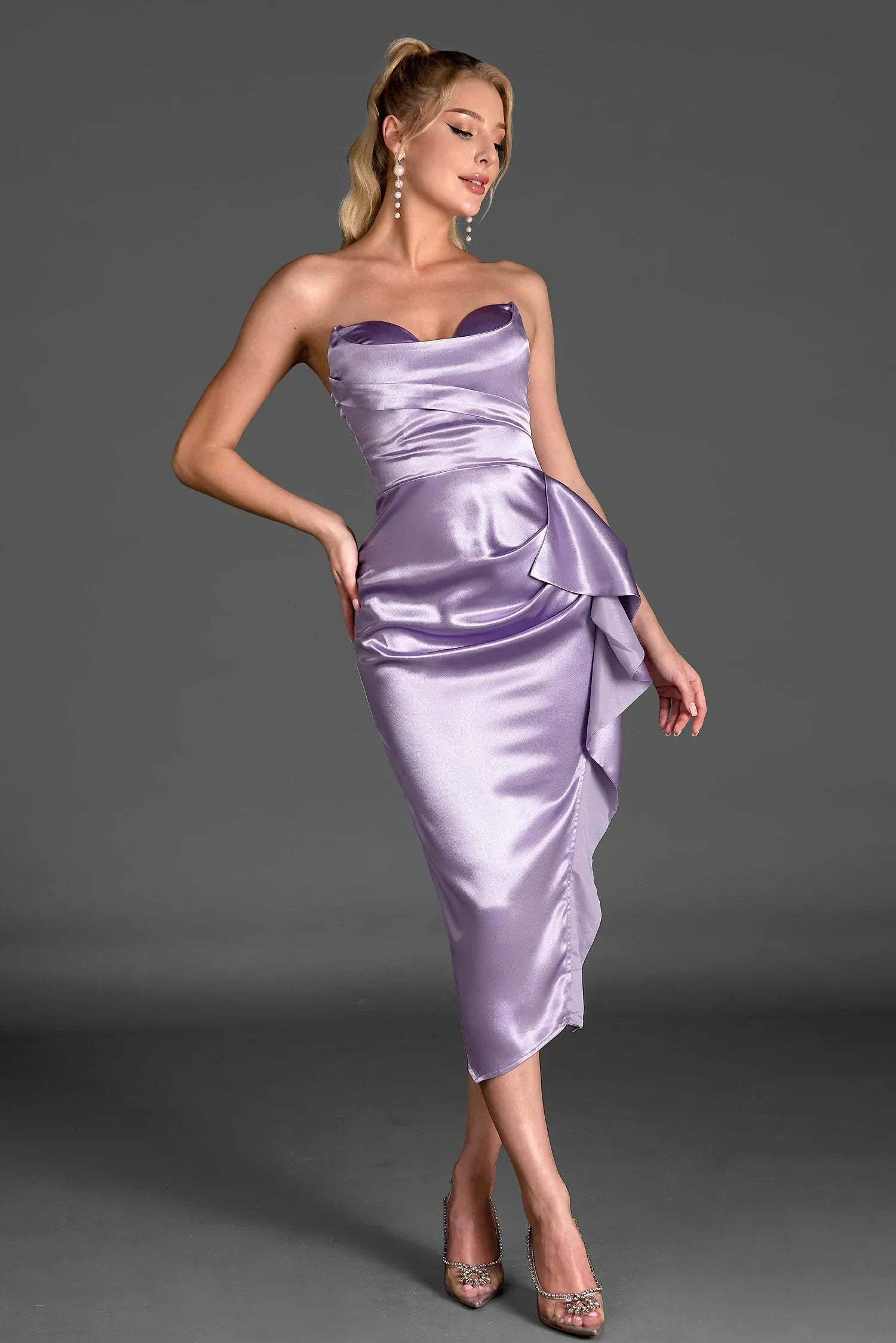 Herakles Strapless Satin Ruffle Dress for Women - Elegant Evening Gown for Prom, Cocktail Party & Special Occasions
