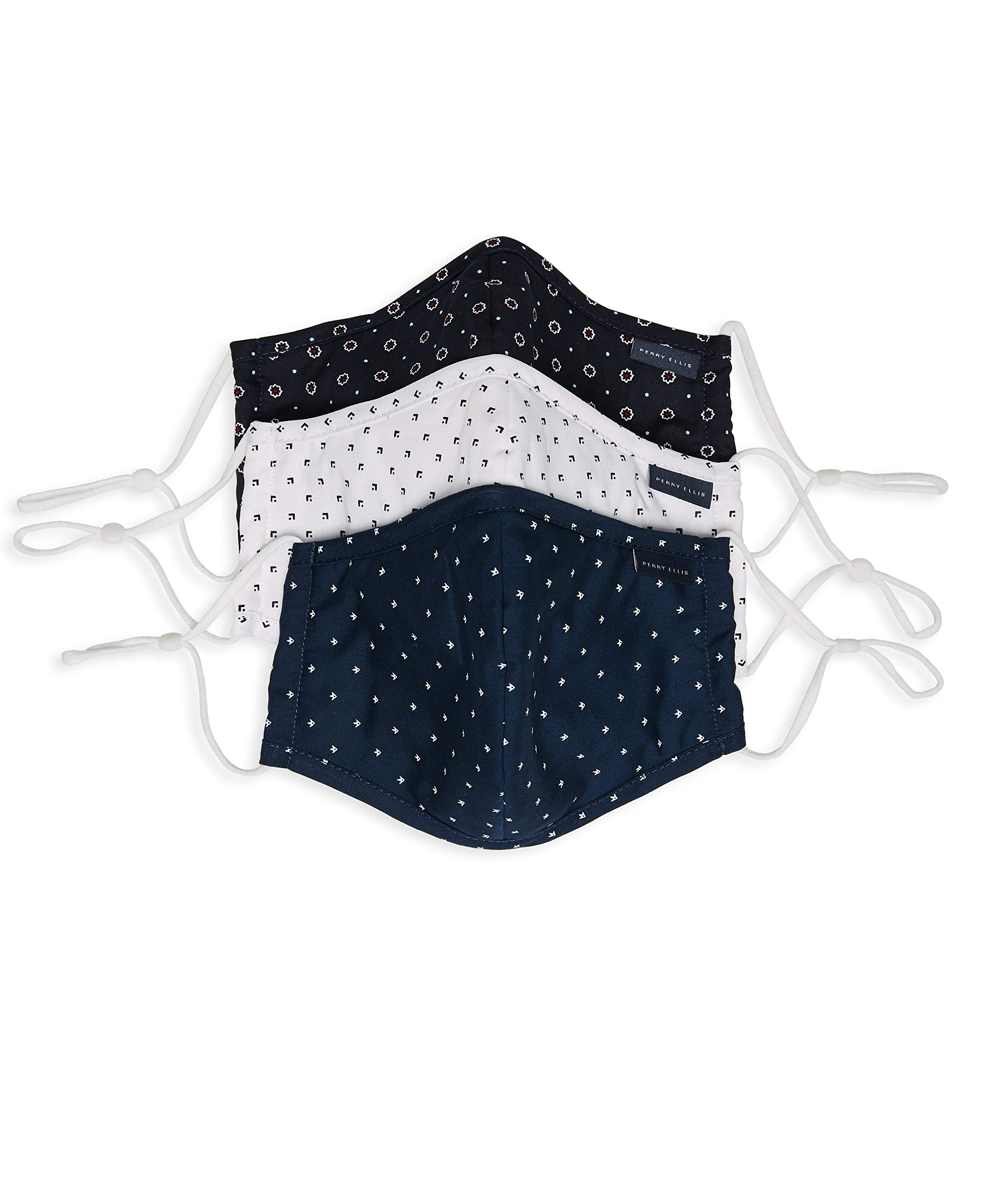 Perry Ellis Reusable Cloth Face Masks - Pack of 3, Assorted Colors & Prints, Breathable Fabric for Daily Use, Work, Travel & Outdoor Activities
