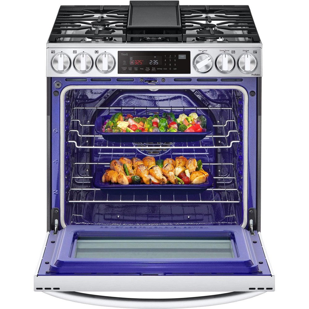 LG LSGL6335F 30-Inch 6.3 Cu. Ft. Smart Wi-Fi Enabled Slide-In Gas Range with ProBake Convection, InstaView Window & Air Fryer - Stainless Steel | Perfect for Modern Kitchens, Holiday Cooking & Family Meals