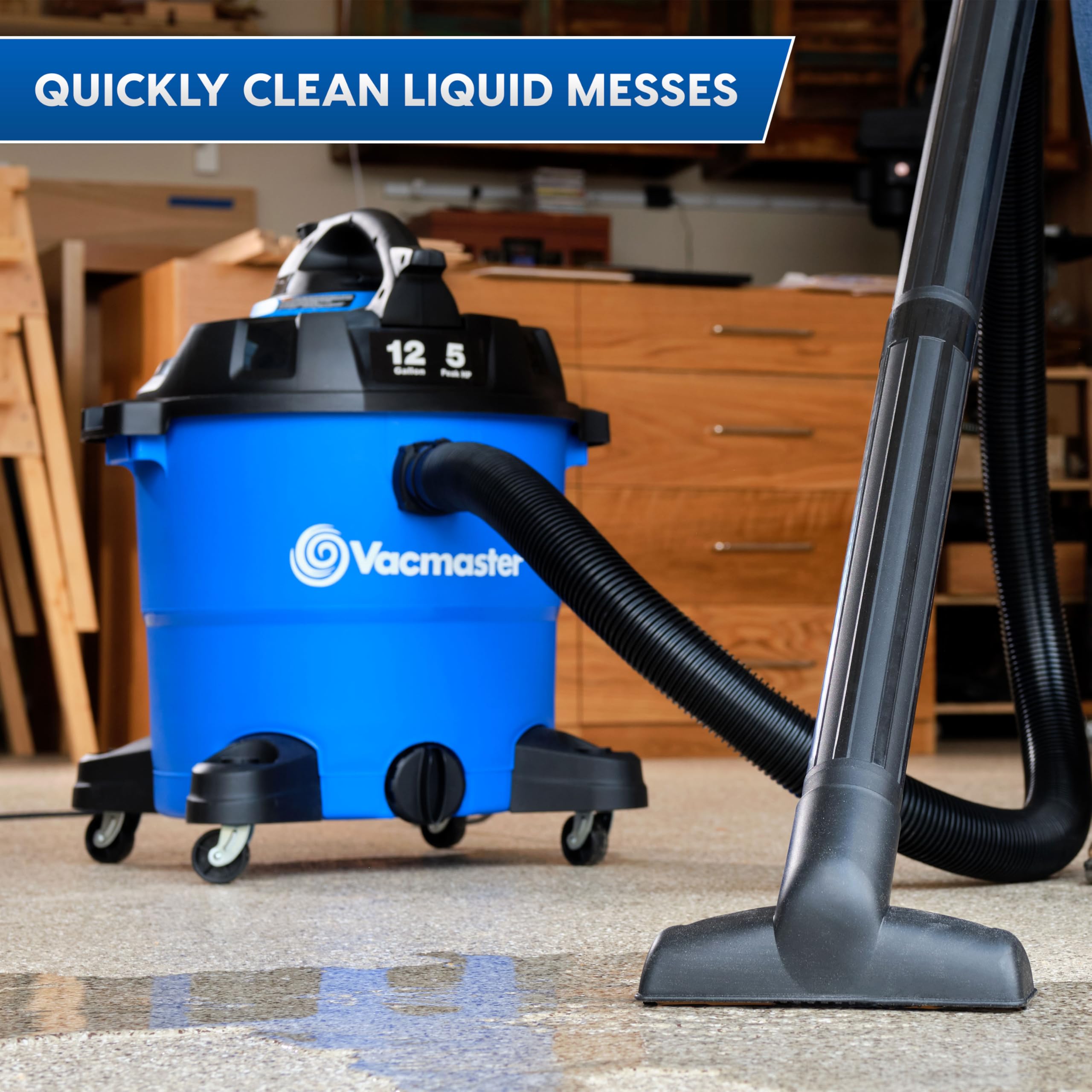 Vacmaster VBV1210 12-Gallon 5 Peak HP Wet/Dry Vacuum Cleaner with Detachable Blower - Powerful Cleaning for Home, Garage, Workshop & Construction Sites