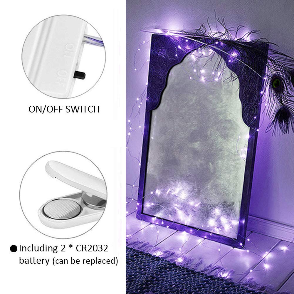 16 Pack 10 ft Battery Operated Fairy Lights - 30 LED Waterproof Mini String Lights with Copper Wire for DIY, Halloween, Christmas Decor - Purple Starry Firefly Lights for Bedroom, Garden, Wedding & Party Decorations