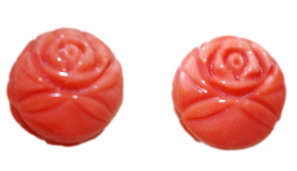 14K Gold Italian Red Coral Rose Stud Earrings – 10mm Undyed Natural Coral, Hand-Carved Vintage Jewelry – Perfect for Weddings, Parties & Special Occasions