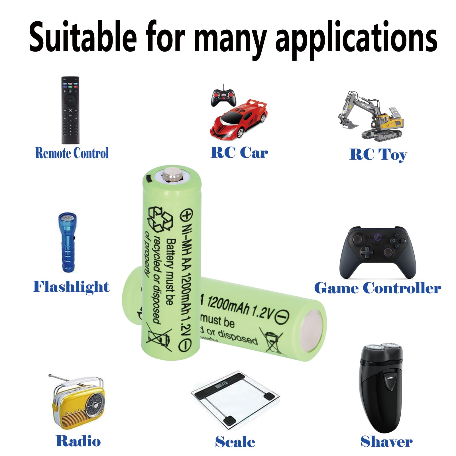 High Capacity 1.2V AA 1200mAh Ni-MH Rechargeable Batteries - Pack of 12 Pre-Charged Double A Solar Batteries for Solar Lights, Garden Landscaping, Pathway Lights, String Lights, Mouse & Keyboard - Perfect for Outdoor Lighting & Electronic Devices