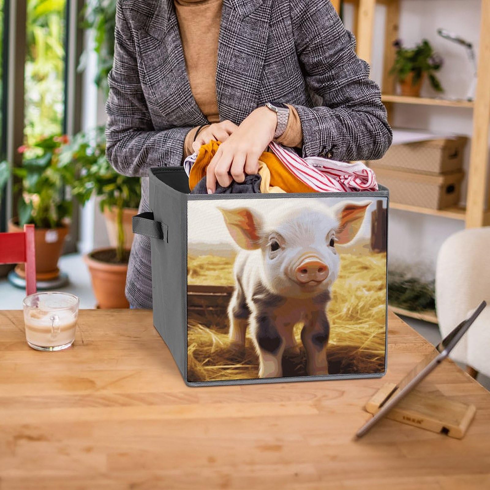 6PCS Collapsible Storage Bins with Handles - Cute Farm Animal Printed Foldable Organizer Boxes for Home, Kitchen, Nursery & Office Organization (Shelves, Closet, Toys, Books)