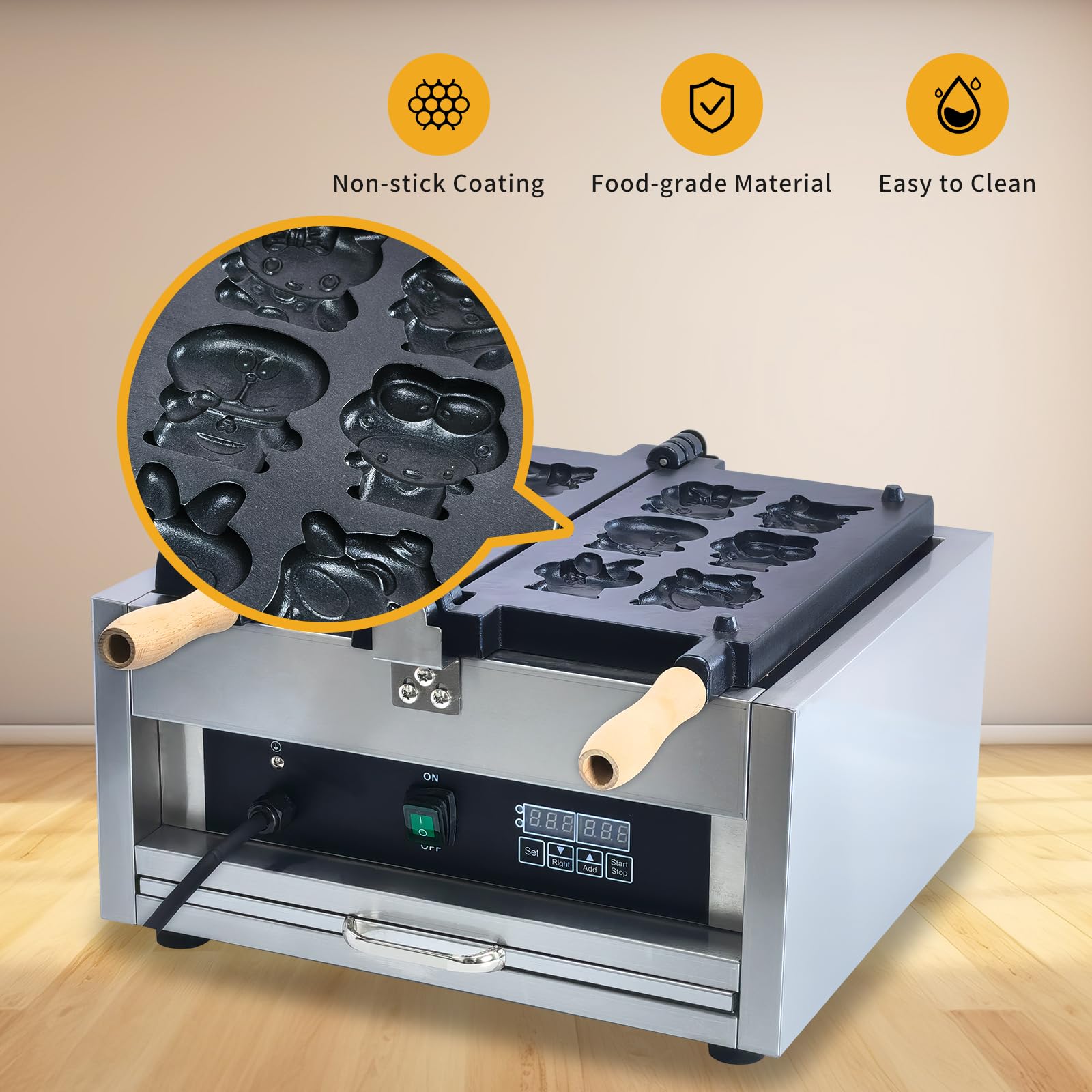 **Electric Anime Waffle Maker - Nonstick 6-Shaped Pancake Iron (Cat, Dog, Reindeer & More) - Perfect Breakfast Maker for Kids & Adults - Great Gift Idea for Anime Fans & Home Cooking**    *(Use Scenes: Fun Breakfast for Families, Anime-Themed Parties, Unique Gifts for Holidays & Birthdays, Quick & Easy Dessert Maker)*