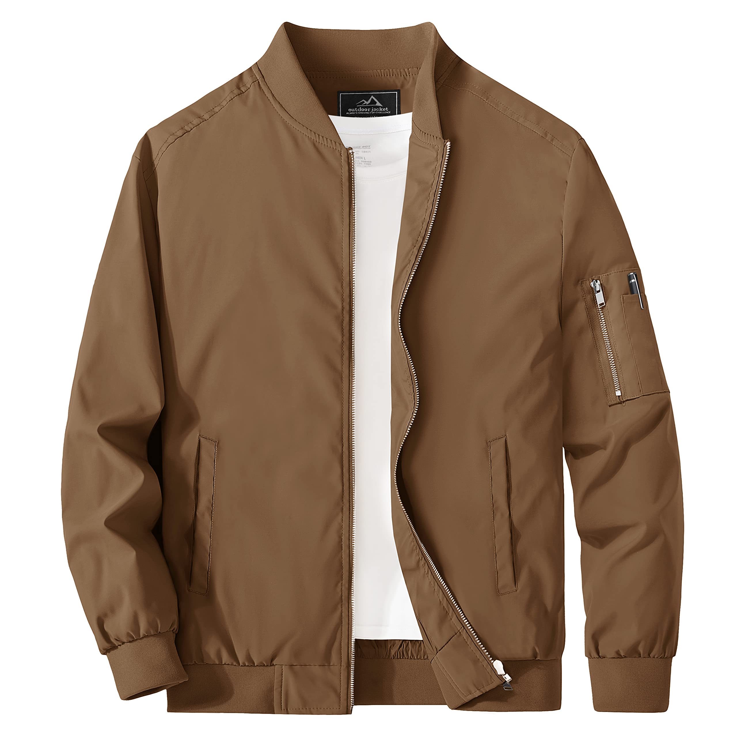 Men's Lightweight Windbreaker Bomber Jacket - Windproof Casual Zip Up Coat with 5 Pockets | Perfect for Outdoor Activities, Travel & Everyday Wear