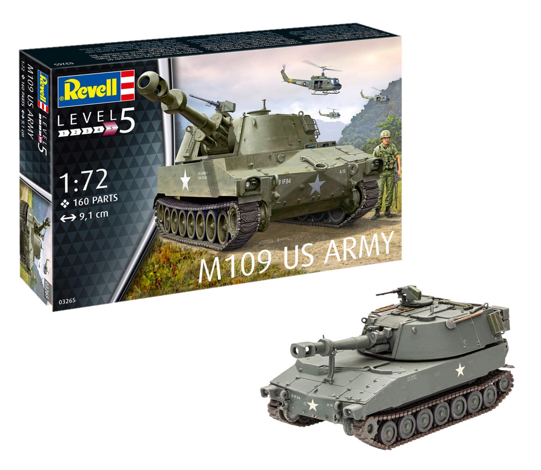 Revell 03265 M109 US Army 1:72 Scale Military Model Kit - Highly Detailed Plastic Tank Model for Collectors & Hobbyists - Perfect for Dioramas, Wargaming & Display