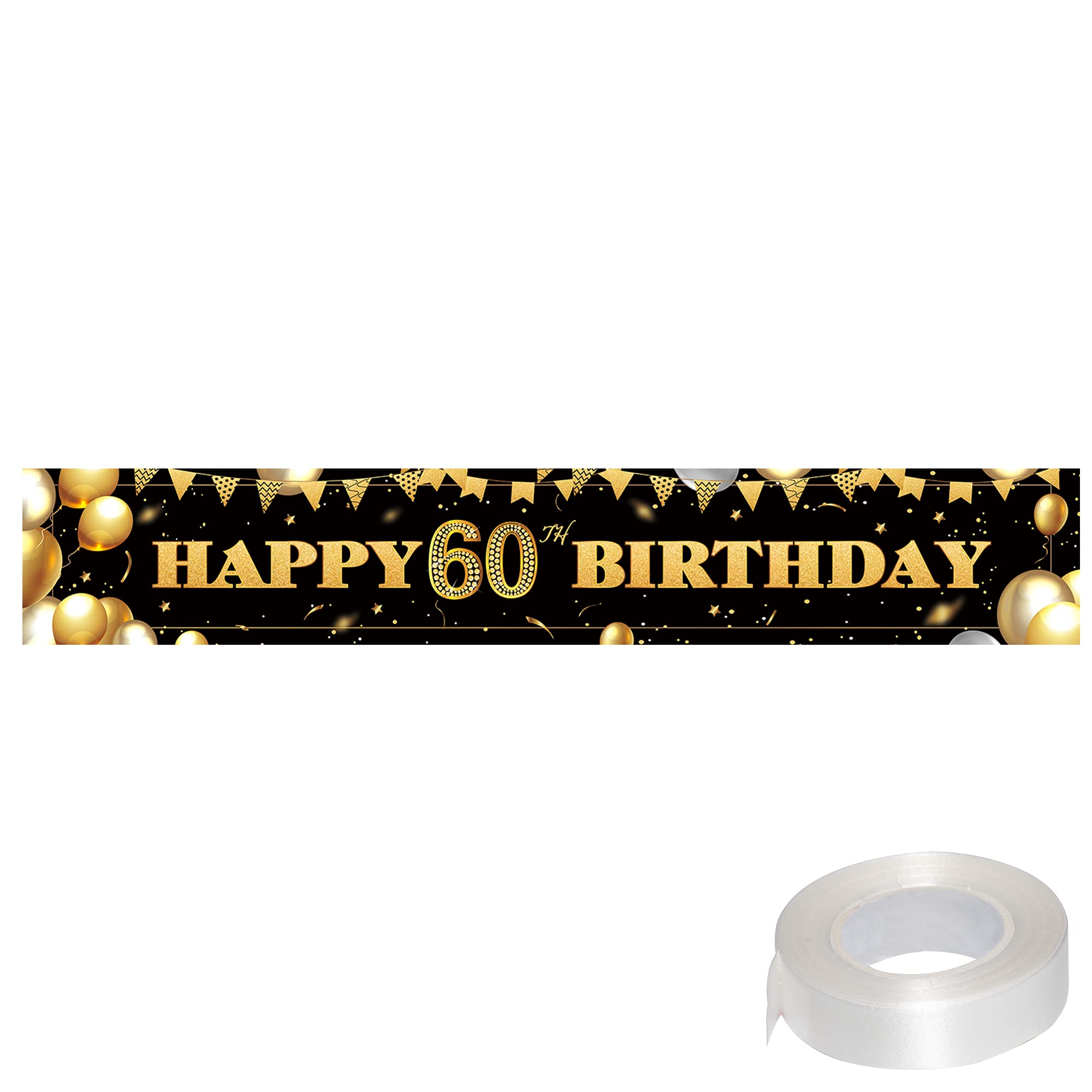 KENPMA Large 60th Birthday Banner - Black & Gold Outdoor Decorations for Men, Cheers to 60 Years Party Backdrop, Yard Sign & Background - Perfect for Birthday Celebrations, Retirement Parties & Milestone Events