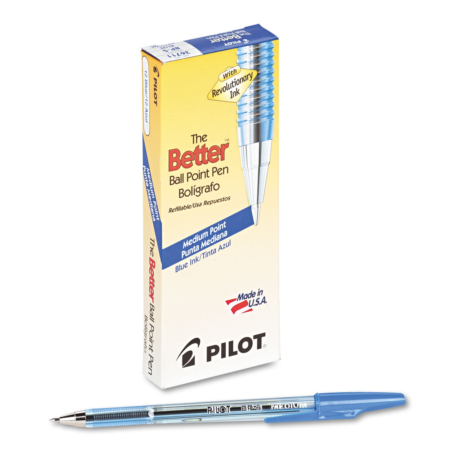 Pilot The Better Ballpoint Pen Refillable Medium Point Blue Ink 12-Pack (36711) - Smooth Writing for Office, School & Everyday Use