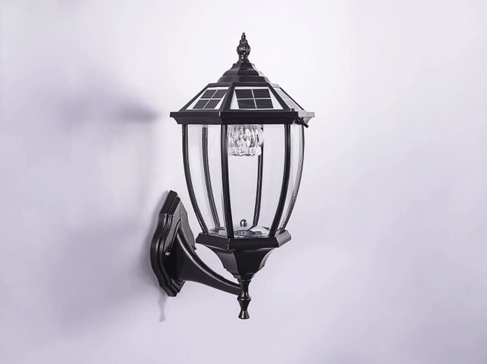 LIXAMP IP55 Solar Wall Light - Waterproof Outdoor Wall Lantern for Garden, Balcony, Porch | Vintage Aluminum & Glass Fixture | Solar-Powered Illumination for Villa, Courtyard, Terrace & Street Lighting