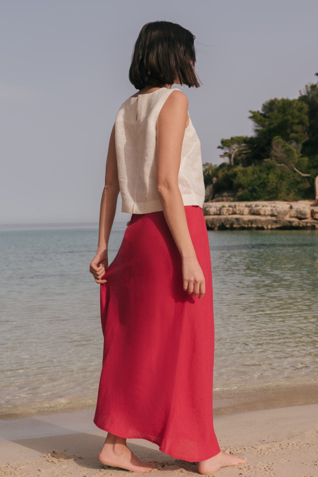 Ciara Women's Linen Slip Skirt - Breathable Summer Midi Skirt with Elastic Waist | Available in Multiple Colors | Perfect for Beach, Vacation & Casual Outings