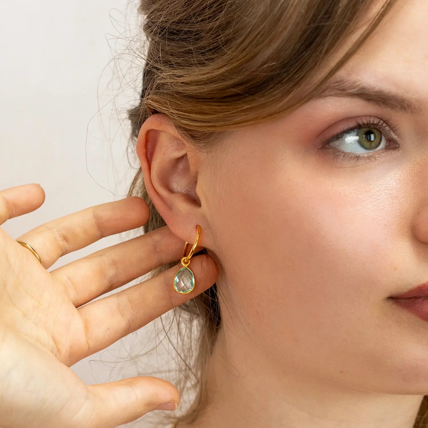 Blue Topaz Drop Hoop Earrings for Women - 14K Gold Plated Dangle Earrings - Elegant December Birthstone Jewelry Gift for Christmas, Anniversary & Special Occasions