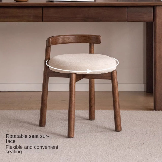 Modern Oak Solid Wood Rotating Makeup Stool with Soft Cushion - Perfect for Vanity, Dressing Room & Bedroom Decor