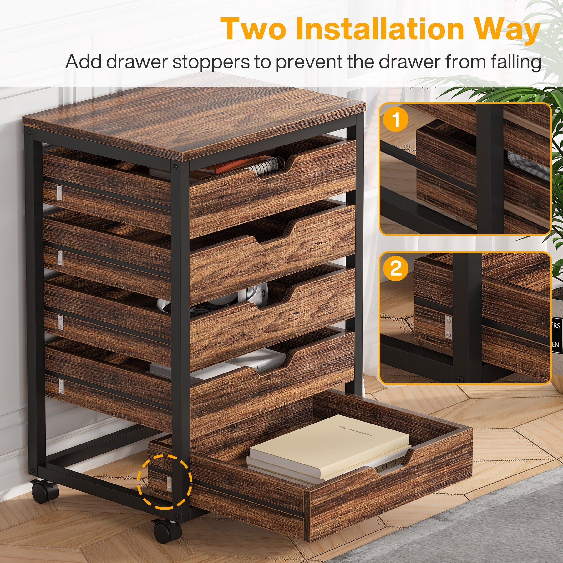 5/7 Drawer Wooden Storage Dresser Cabinet with Wheels - Perfect for Bedroom, Living Room & Office Organization