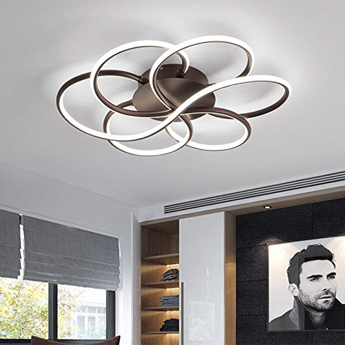 Modern Metallic Dimmable LED Ceiling Light - Flower-Shaped Flush Mount Lamp with Stepless Dimming for Bedroom, Dining Room & Hotel (Brown) | Elegant Lighting for Home Decor & Hospitality Spaces