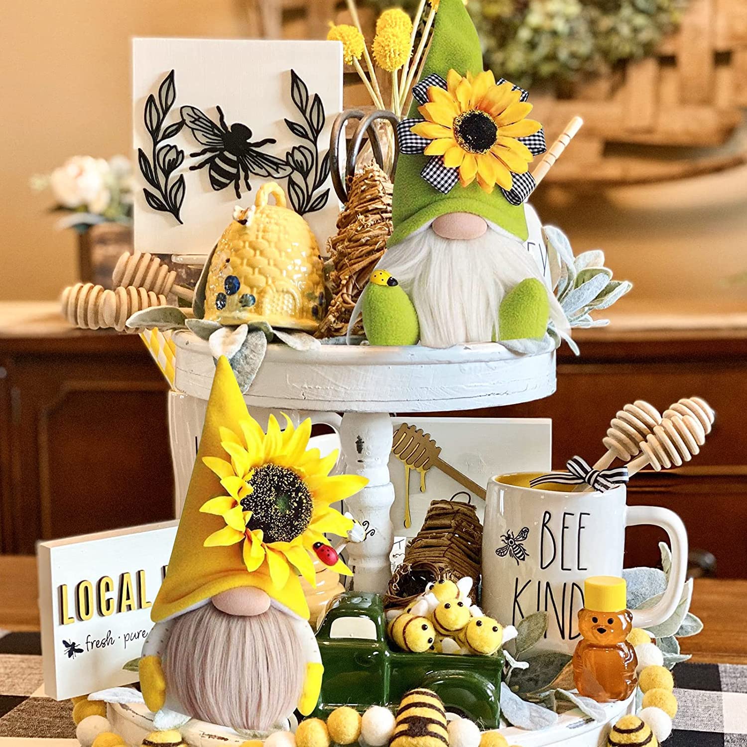 Handmade Faceless Gnome Plush Decor - Sunflower Themed Easter & Spring Summer Home Office Festival Ornaments (Black, Yellow, Green) | Perfect for Seasonal Decor, Gift Giving & Cozy Interior Design