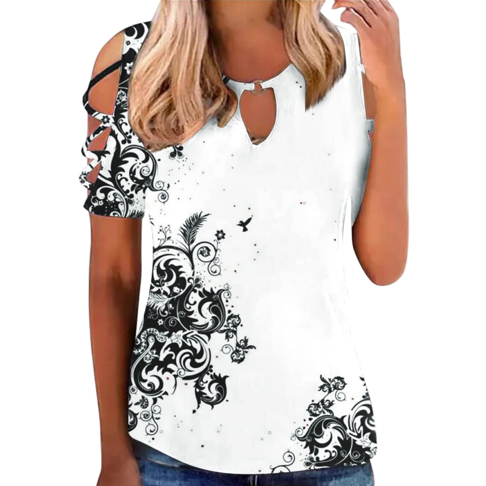 Stylish Women's Casual Summer T-Shirts & Tops - Off Shoulder Strappy Short Sleeve Tees for Everyday Wear | Perfect for Beach, Parties & Outings