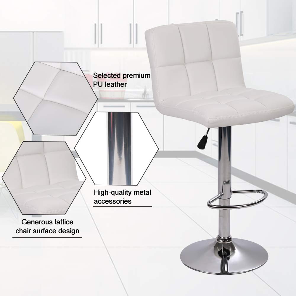 2 Pack Adjustable Swivel Bar Stools with PU Leather Upholstery - Modern Counter Height Dining Chairs for Kitchen, Pub & Living Room - White | Perfect for Breakfast Bars, Home Bars & Small Space Dining