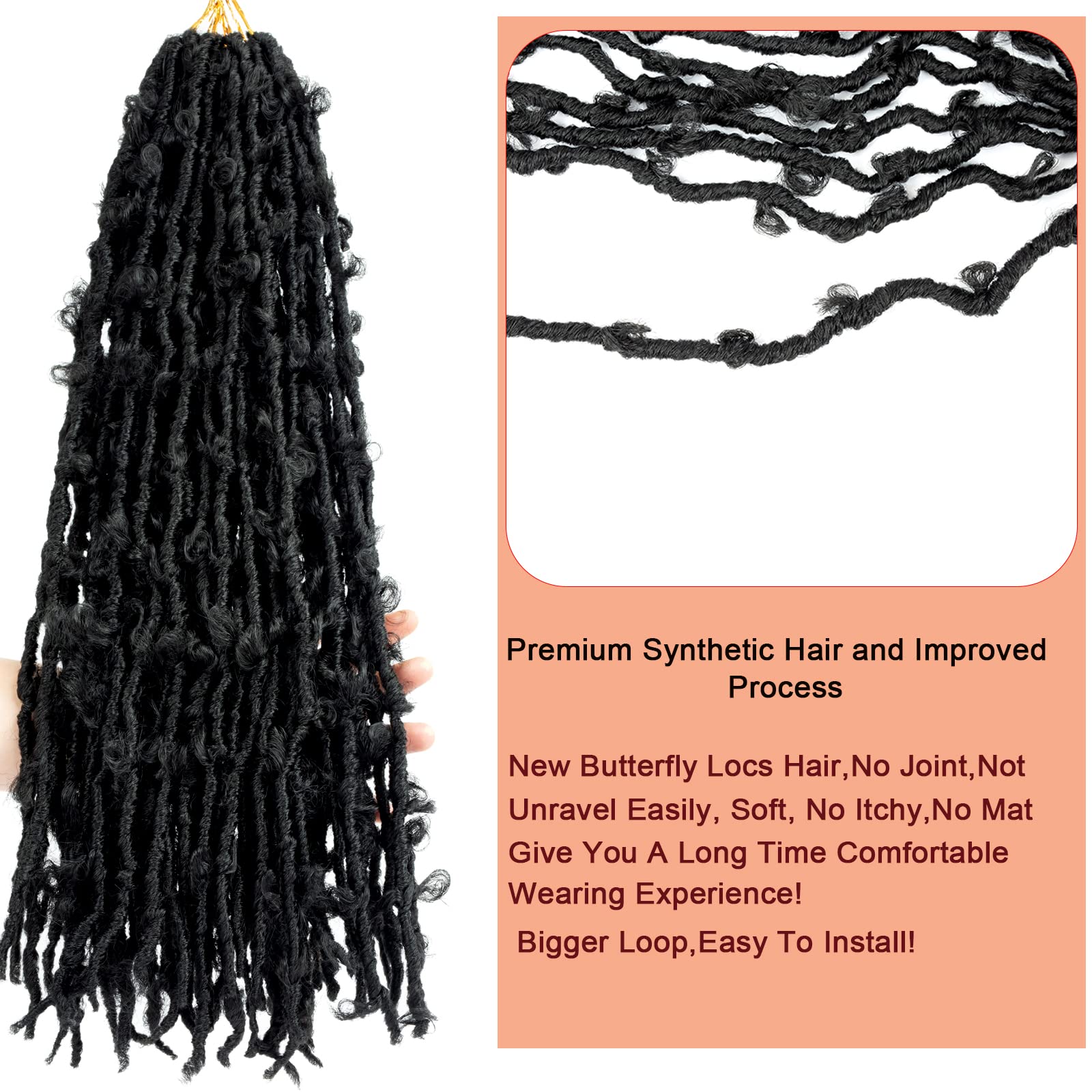 Butterfly Locs Crochet Hair 36 Inch - 5 Pack Long Distressed Faux Locs for Women - Pre-Looped Crochet Braiding Hair Extensions (1B#) - Perfect for Protective Styles, Boho Looks & Everyday Wear