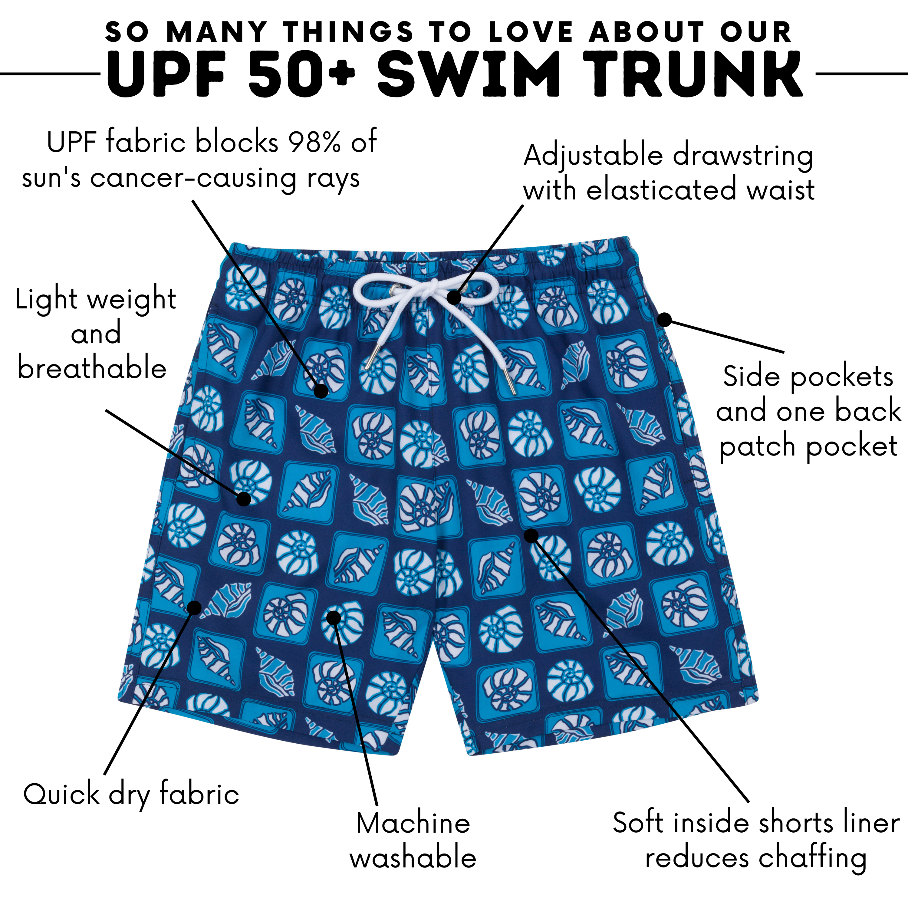 Boys Swim Trunks with Boxer Brief Liner - Quick Dry Swim Shorts for Kids (Sizes 6-14) | Coastal Design - Perfect for Beach, Pool & Summer Water Activities