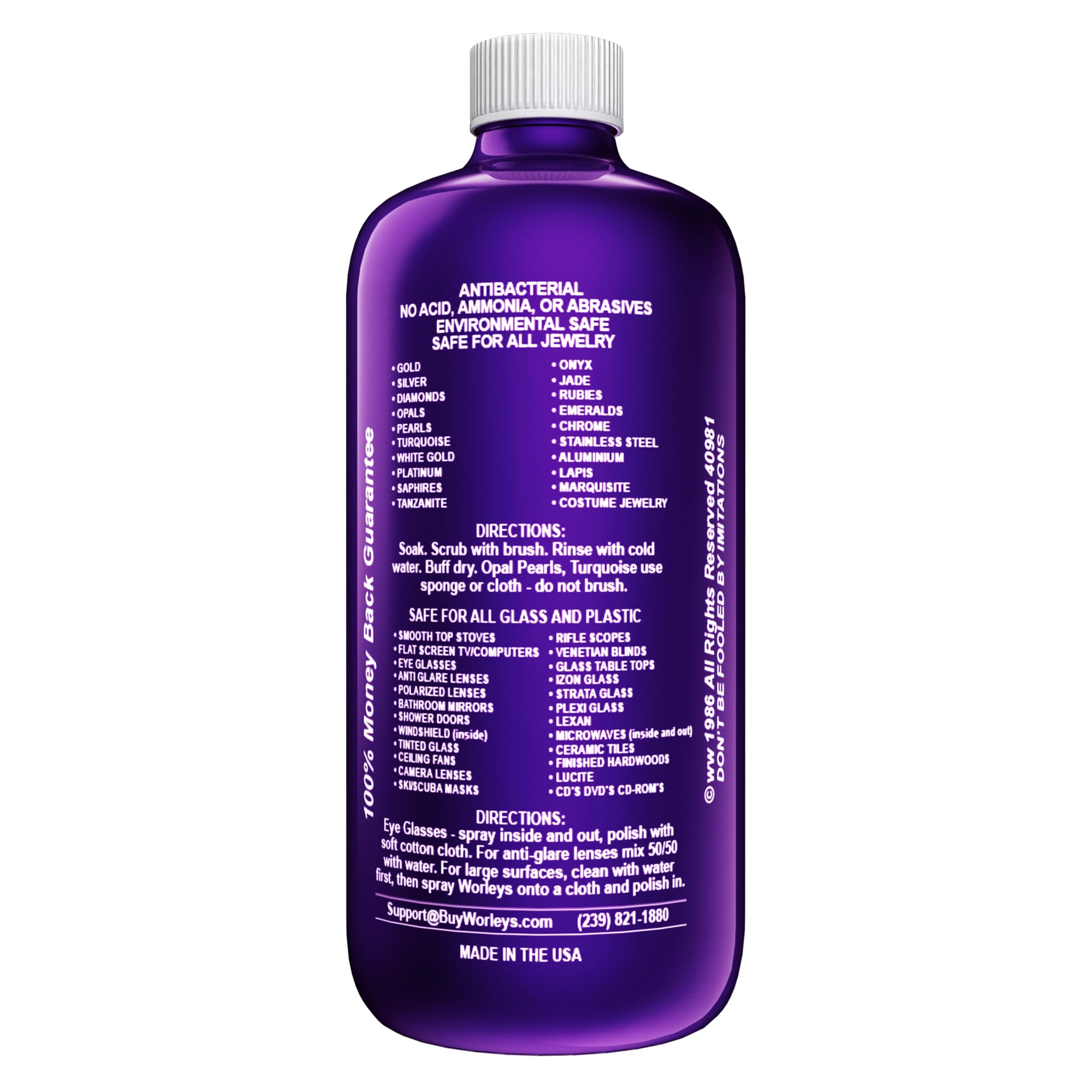 Worley's Wonder Jewelry & Glass Cleaner Spray - Safe for Gold, Silver, Diamonds, Gemstones, Glass, Marble & Electronics | 32oz Refill Bottle (Pack of 2) | Perfect for Cleaning Rings, Necklaces, Watches, Eyeglasses & Smartphone Screens