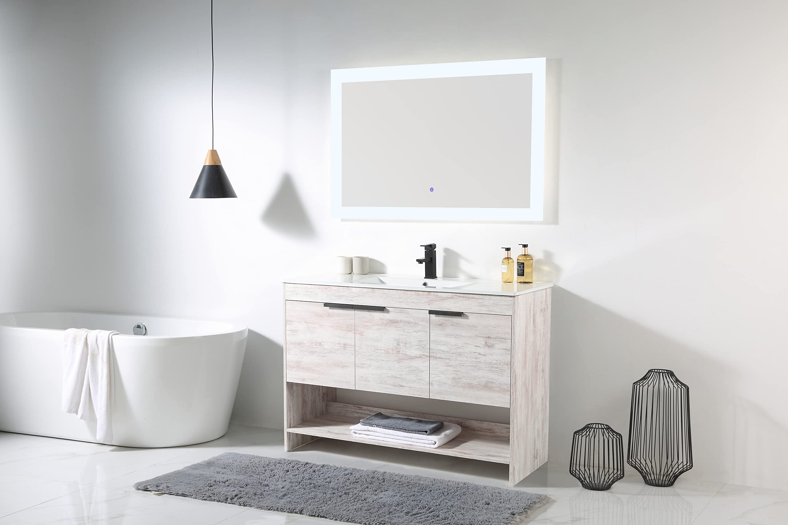Fine Fixtures Phoenix 48 Inch Bathroom Vanity with Sink – Modern White Vanity with Soft-Close Doors & Storage Drawers for Small Bathrooms | Durable Construction | Easy Installation | Perfect for Master Bath, Guest Bath & Powder Room Remodeling