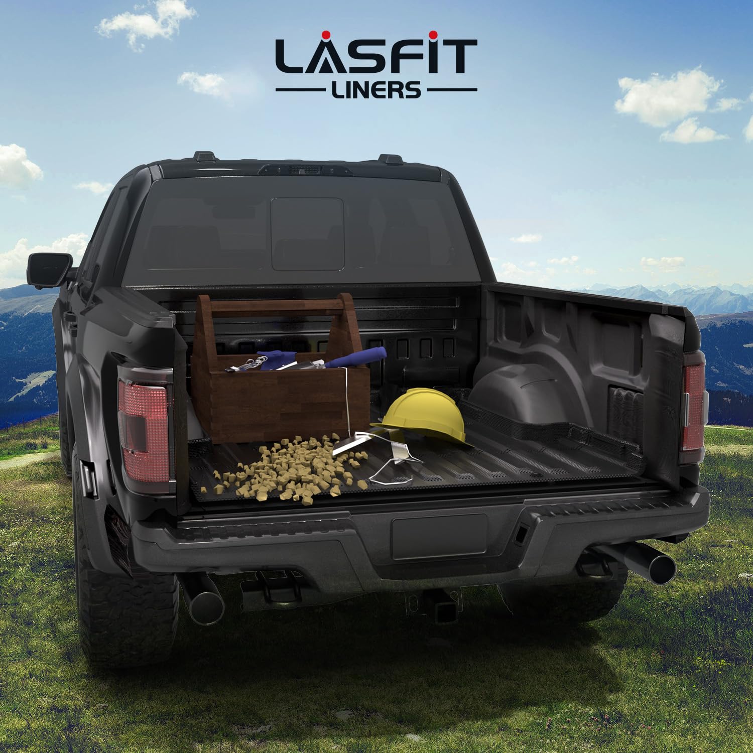 LASFIT TPE All-Weather Truck Bed Mat for Ford F-150 (5.5FT Bed) 2015-2025 Models & F150 Lightning 2022-2024 | Heavy Duty Black Bed Liner Protector | Perfect for Hauling, Camping & Work Site Use