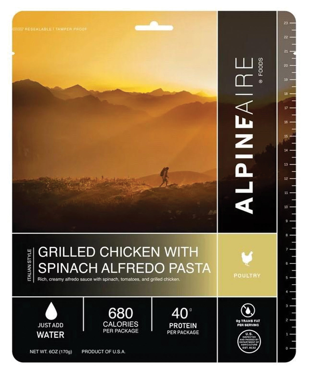 Alpine Aire Freeze Dried Grilled Chicken with Spinach Alfredo Pasta - Lightweight Backpacking Meal for Hiking, Camping & Emergency Preparedness