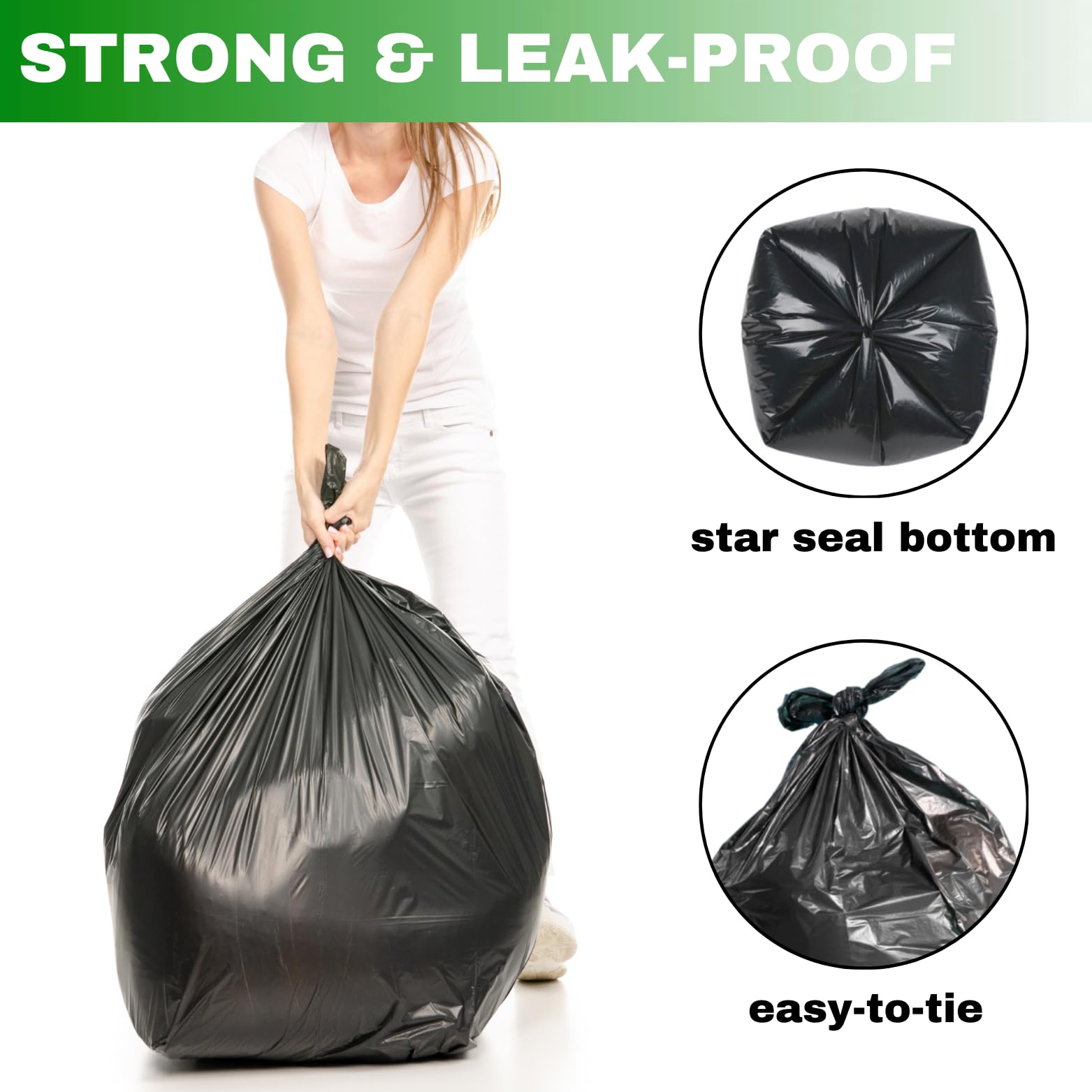 33 Gallon Trash Bags (250 Count Bulk) - 21 Micron Black Garbage Bags for 30-33 Gallon Trash Cans | Medium Duty Kitchen, Office & Bathroom Waste Bin Liners | Tear Resistant & Odor Control