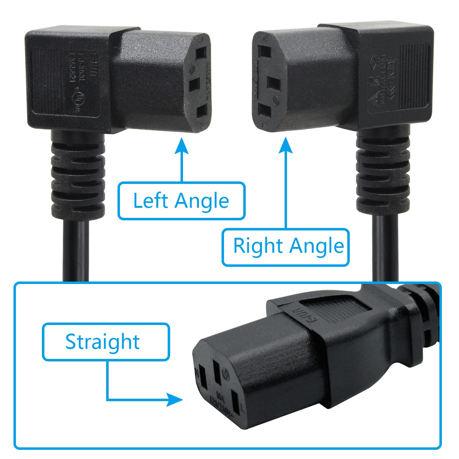 Right Angle Computer Power Cord 5.9FT, 3 Prong for Desktop, Monitor, TV - Home & Office Use