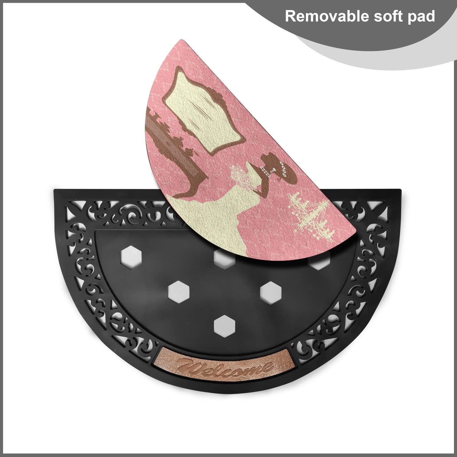 Ambesonne Wedding Doormat Set - 2 Piece Semi-Circle Bridal Shower Welcome Mat with Floral Dress & Vanity Swirl Design, 19.6x31.4 Inches, Coral Brown & White - Perfect for Wedding Entryways, Bridal Showers & Anniversary Celebrations