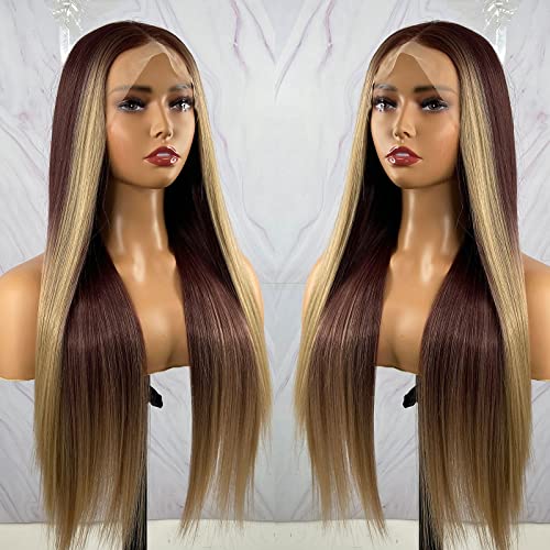 Natural-Looking Synthetic Lace Front Wig with Blonde Highlights - Perfect for Cosplay, Daily Wear & Special Occasions