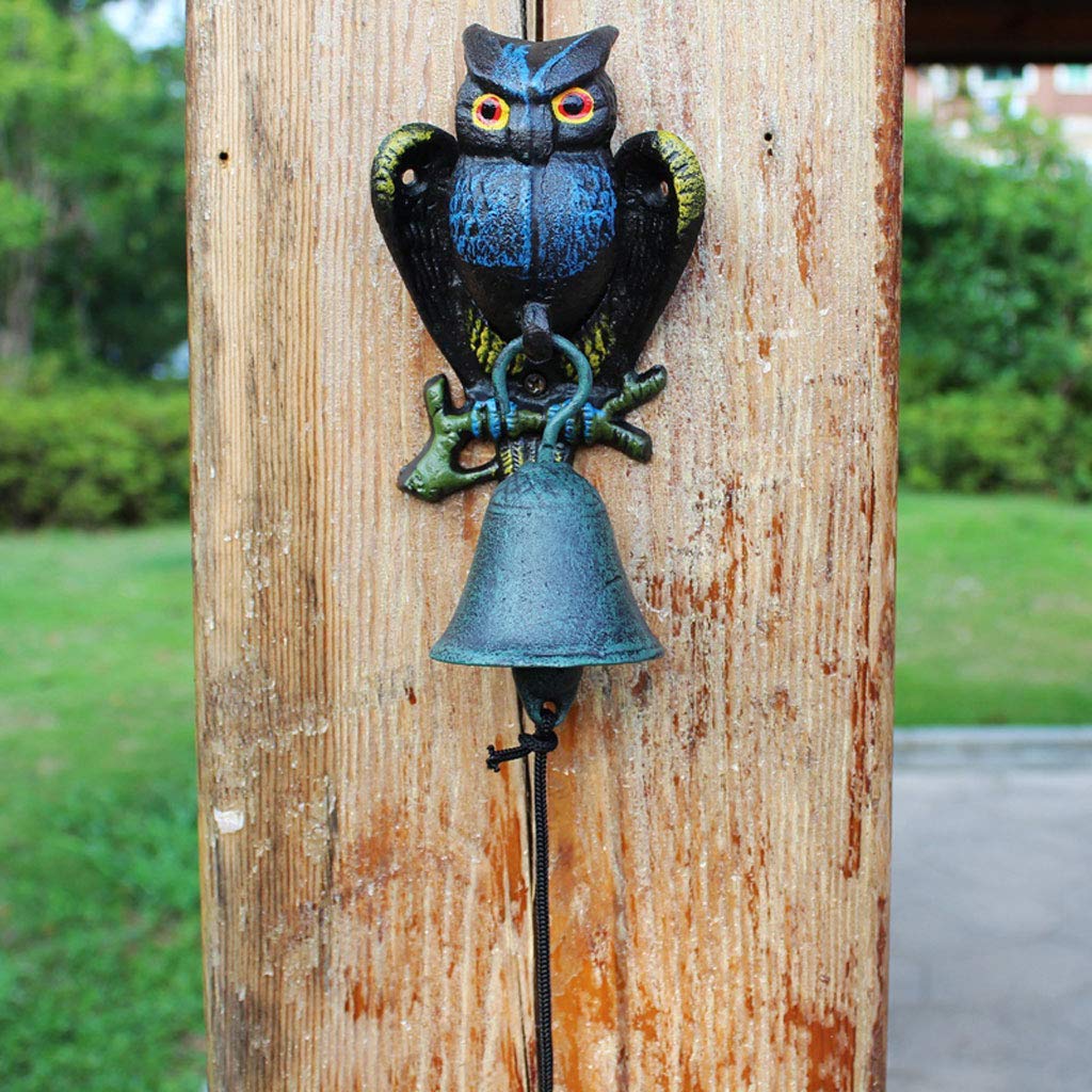 Vintage Cast Iron Owl Doorbell - Handcrafted European Style Wrought Iron Manual Bell for Garden, Wall Decor & Vintage Home Décor - Perfect for Farmhouse, Cottage & Outdoor Entryway Decorations