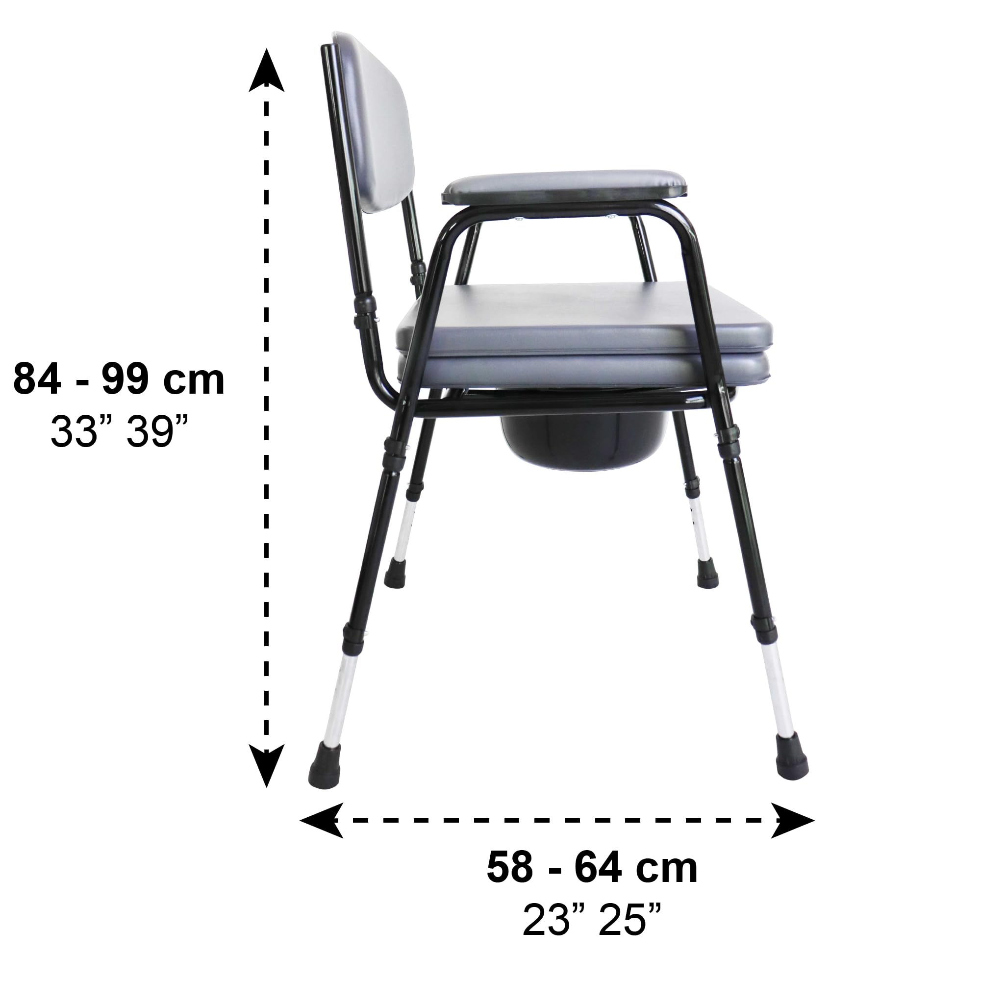 Pepe Adjustable Padded Bedside Commode for Seniors - Stand Alone Toilet Safety Rail with Removable Bucket | Elderly Care, Mobility Assistance & Home Healthcare Use