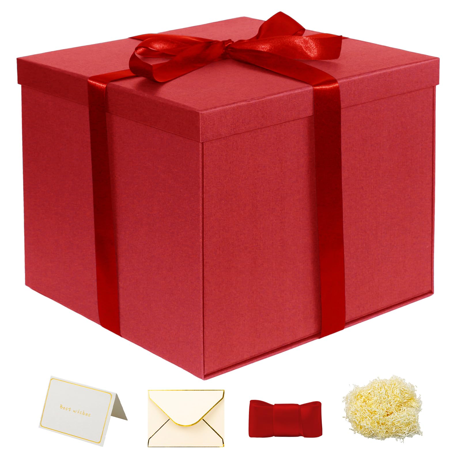 Premium 12x12x10 Inch Large Red Gift Box - Elegant Present Packaging for Birthdays, Valentine's Day, Christmas & Special Occasions - Perfect for Jewelry, Chocolates & Luxury Gift Wrapping