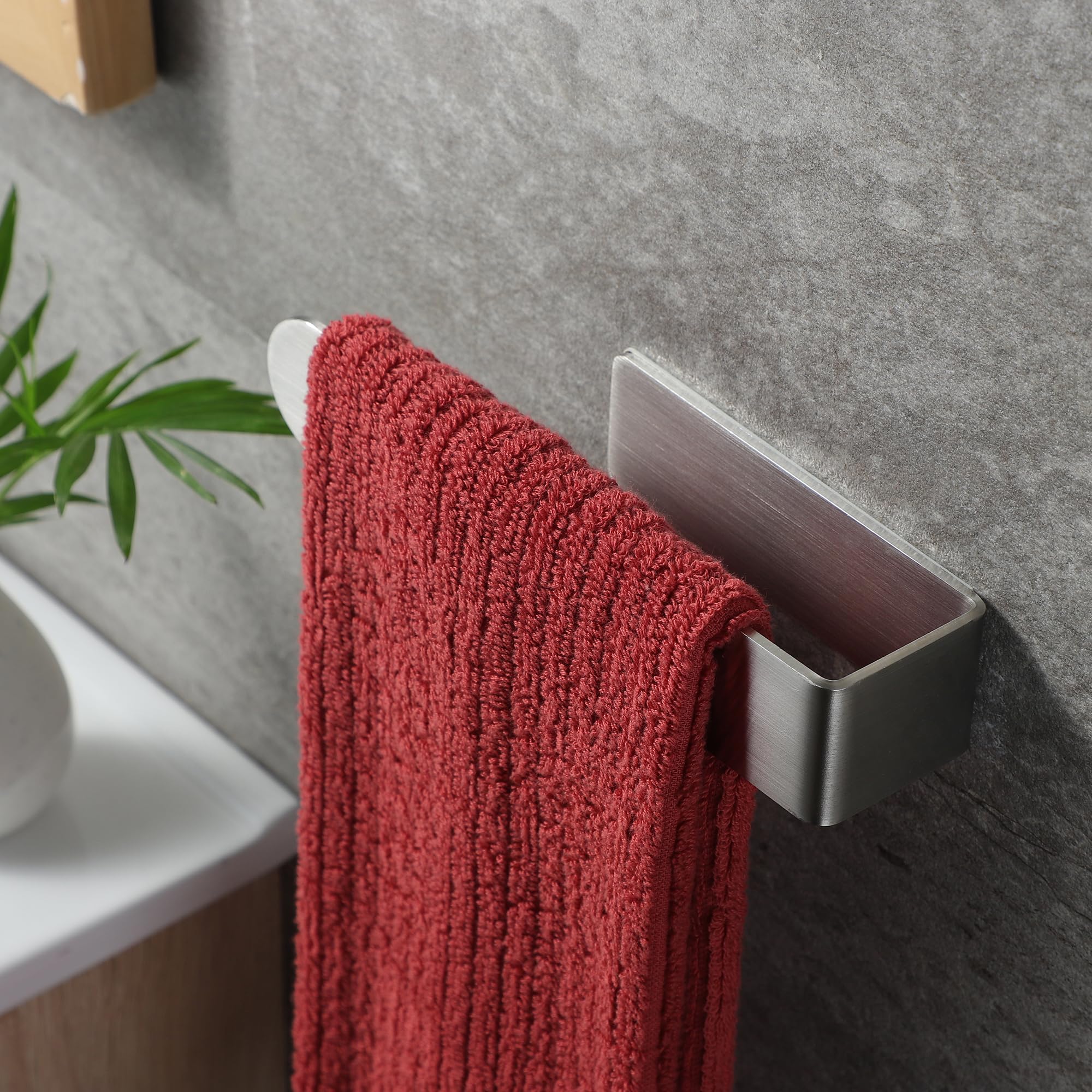 Taozun 4 Pack Self Adhesive Towel Rail - No Drill Stainless Steel Hand Towel Holder for Bathroom & Kitchen, SUS 304 Silver - Perfect for Small Spaces, Apartments, and RVs