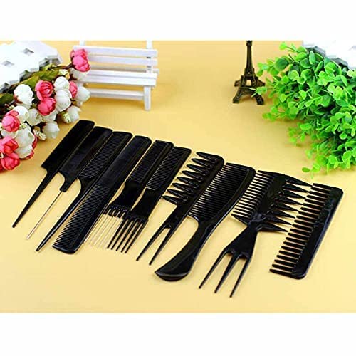 YENKY 10-Piece Professional Hair Styling Comb Set - Barber & Salon Quality Black Combs for Cutting, Styling & Detangling - Perfect for Hairstylists, Barbers & Home Use