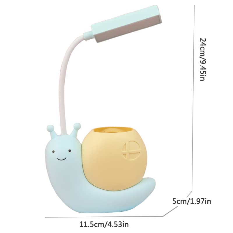 Snail-Shaped LED Desk Lamp for Kids - Cute USB Charging Eye Protection Study Lamp with 360° Adjustable Neck & Pen Holder | Perfect for Homework, Reading, and Night Light in Children's Bedroom (Blue)