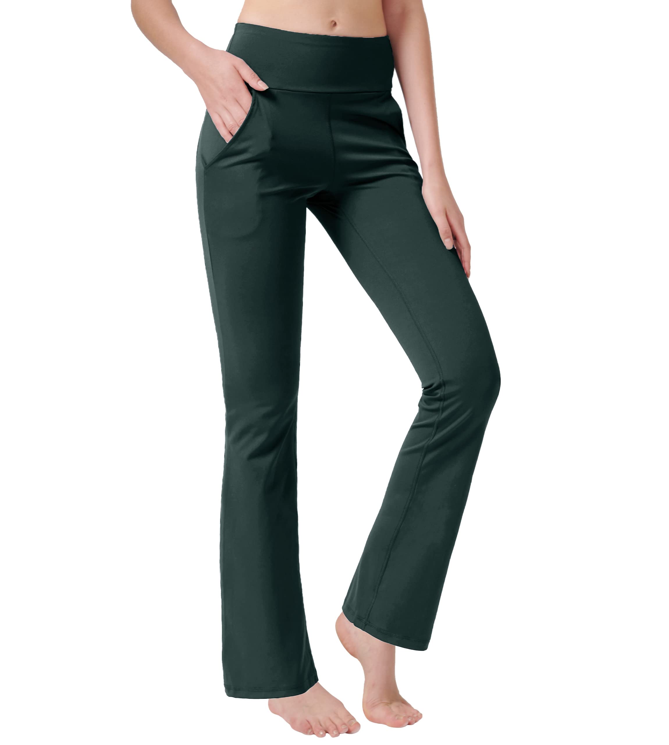 Nuveti Women's High Waisted Bootcut Yoga Pants with 4 Pockets - Tummy Control Workout & Office Pants - Comfortable Bootleg Dress Pants for Yoga, Gym, Work & Casual Wear
